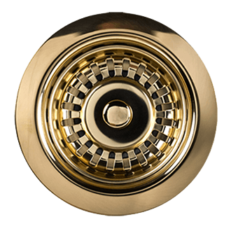 French gold P-trap with traditional style high box flange, 1-1/4" diameter.