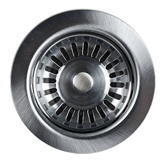 Satin chrome slip joint tailpiece extension tube with circular strainer basket and center post for lavatory drain.