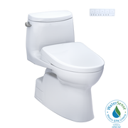 Toto Carlyle II One Piece Elongated Universal Height Toilet with CEFIONTECT 1.28 GPF with Contemporary Washlet+ S7 Bidet Seat in Cotton White