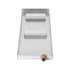Stainless steel rectangular condensation pan with mounting brackets and drain outlet.