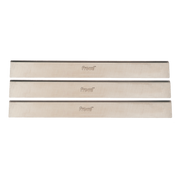 Three rectangular high speed steel planer knives with Freud branding, arranged horizontally.