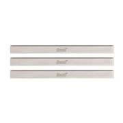 Three silver planer and jointer blades with Freud branding and dark cutting edges.