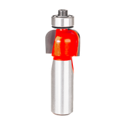Carbide cove router bit with red cutting head and silver cylindrical shank with top-mounted bearing.