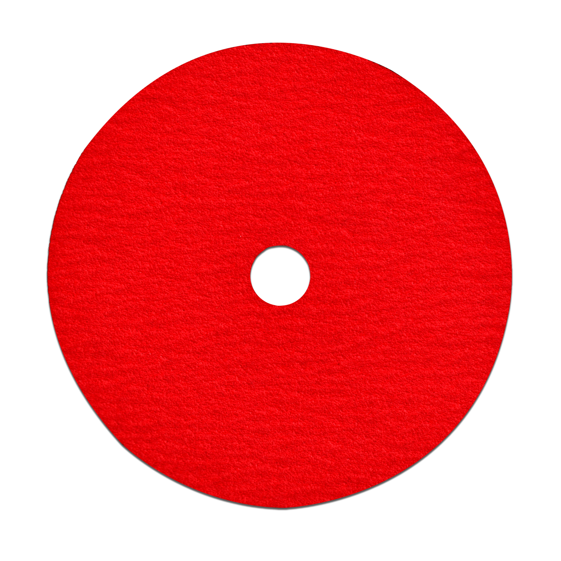 Red circular sanding disc with white center hole and textured abrasive surface.