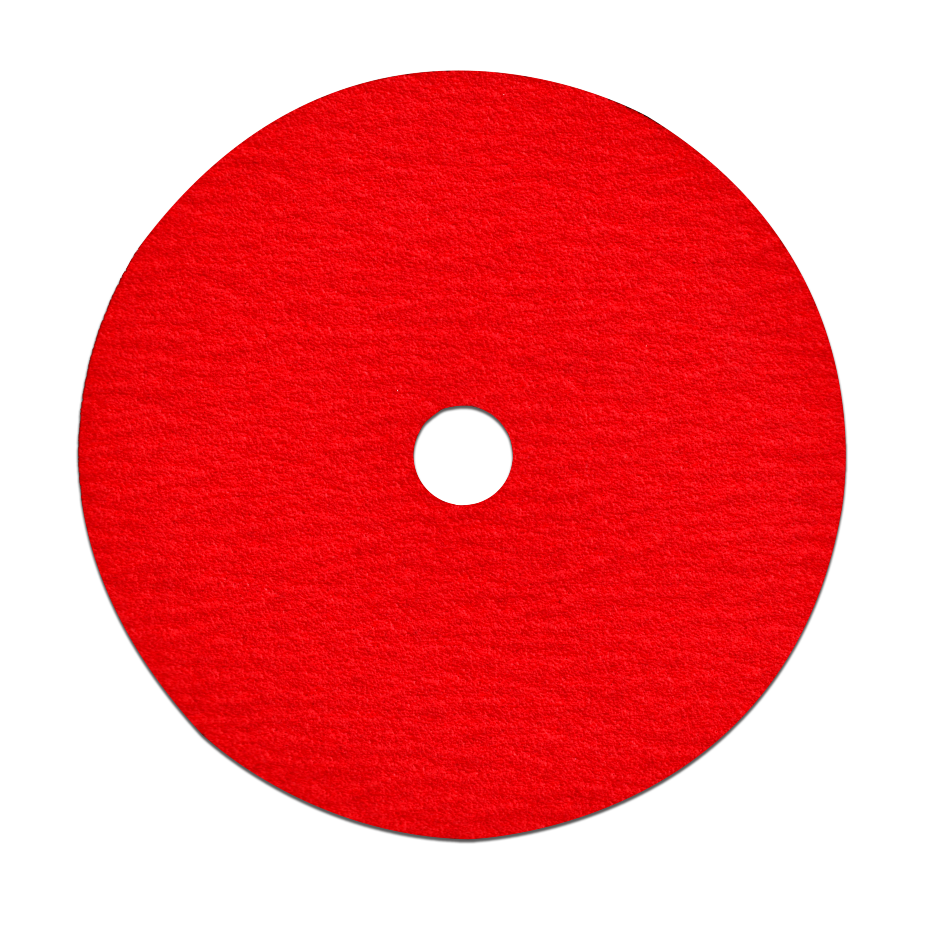 Red circular sanding disc with white center hole and textured abrasive surface.