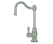 Polished chrome mini hot water dispenser faucet with curved spout and side lever handle.