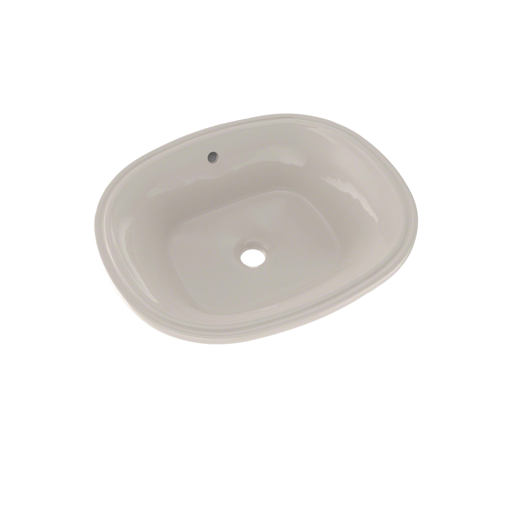 Sedona beige oval undermount sink with single faucet hole and rounded rim edges.