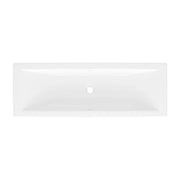 White rectangular bathroom sink with single faucet hole and sloped interior basin.