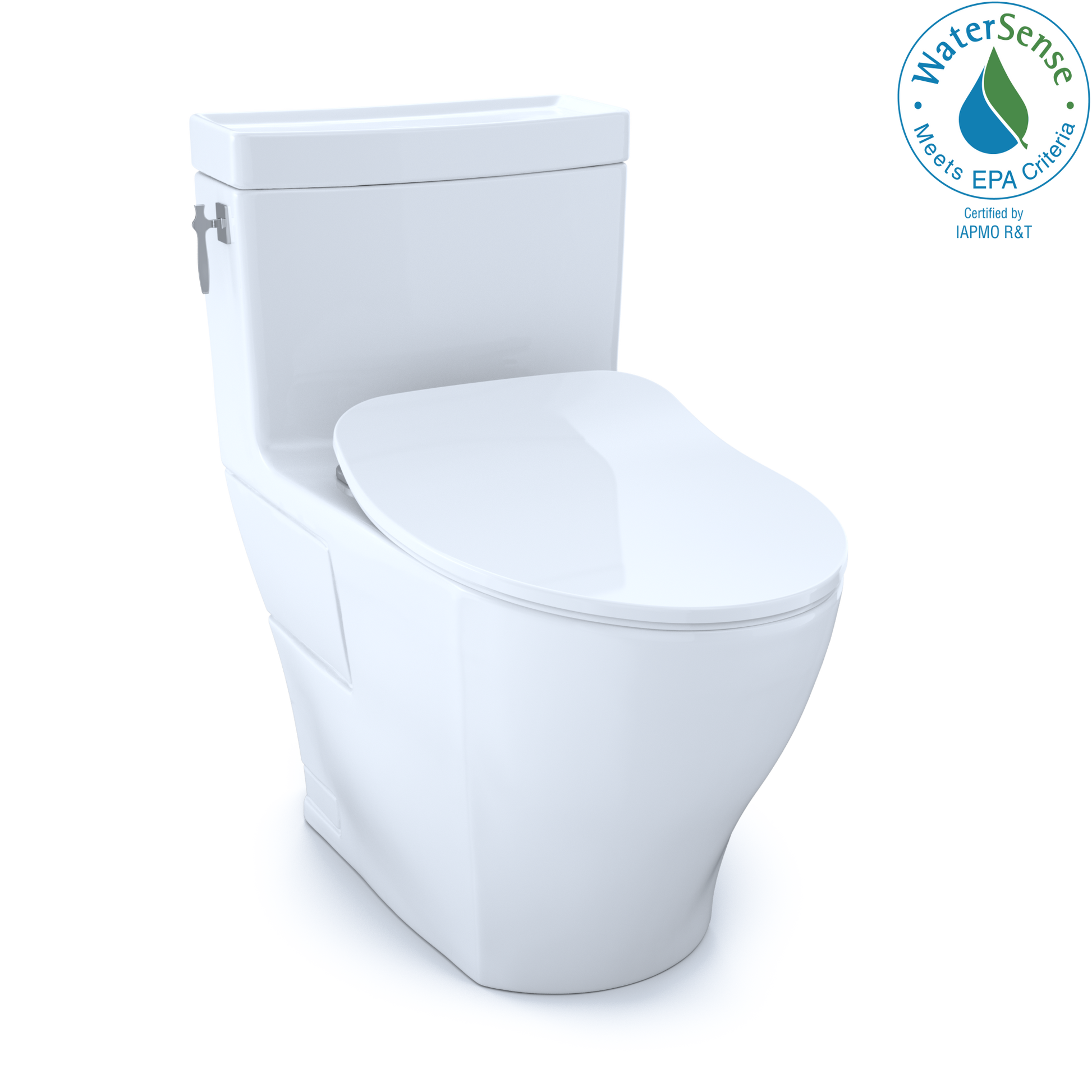 White one-piece elongated toilet with soft-close seat and integrated bidet washlet functionality.
