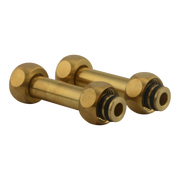 Pair of brass connection tubes with threaded ends and circular flanges for Roman tub filler installation.