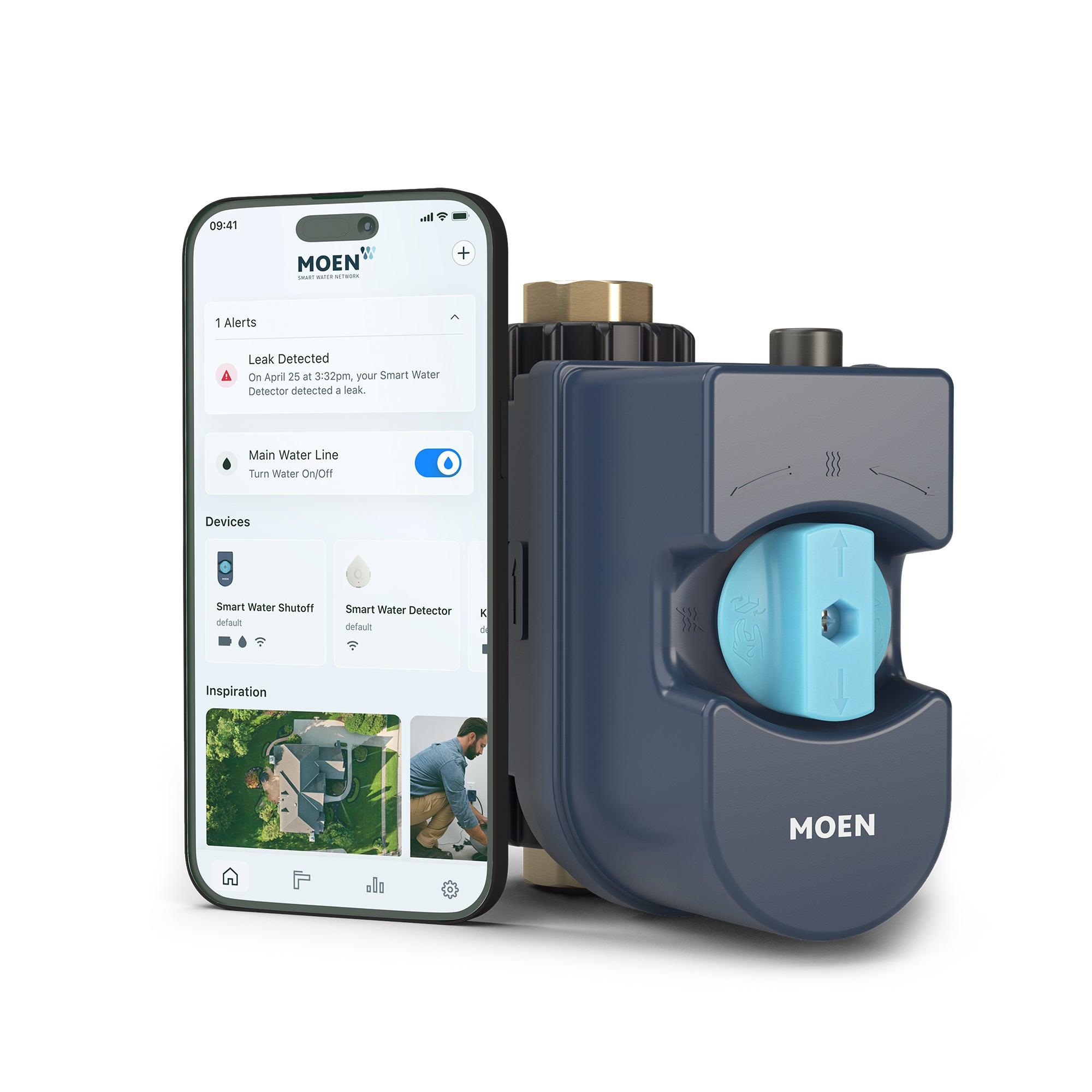 Moen Flo 1.25 in. Smart Water Leak Detector with Automatic Water Shutoff Valve with Smart Water Detector (3-Pack)
