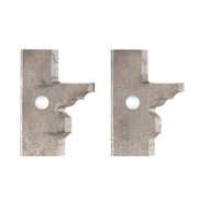 Two Freud metal profile knives with matching curved cutouts and center holes, shown front and back views.