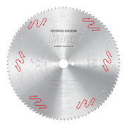 Freud 380mm circular saw blade with fine teeth and red wavy markings around the perimeter, center arbor hole visible.