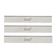 Three rectangular high speed steel planer and jointer blades with Freud branding and dark cutting edges.