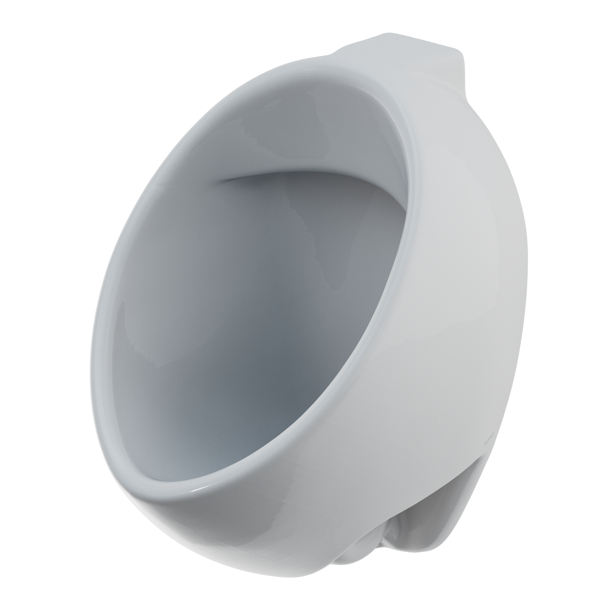 Cotton white wall-mount urinal with oval basin and curved exterior body.