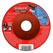 Diablo Steel Demon 4-1/2 inch Type 27 metal grinding disc with red label and brown abrasive surface.