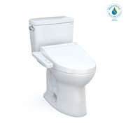 Toto Drake Two Piece Elongated Tornado Flush Universal Height Toilet with CEFIONTECT 1.28 GPF with Washlet+ C2 Bidet Seat in Cotton White