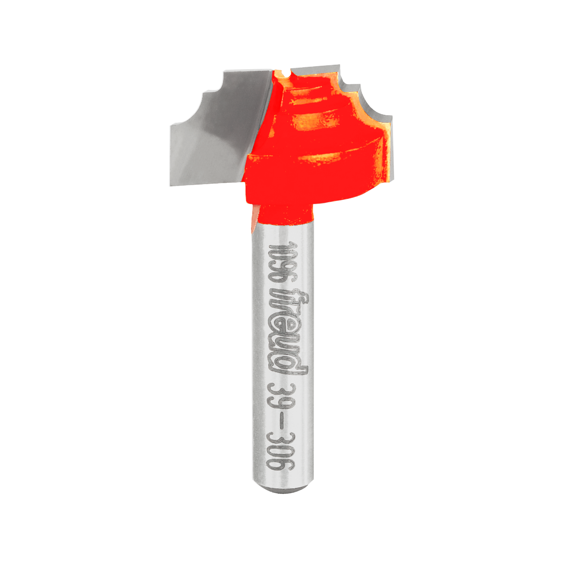 Freud 39-306 router bit with red cutting head and gray cylindrical shank marked with model number.