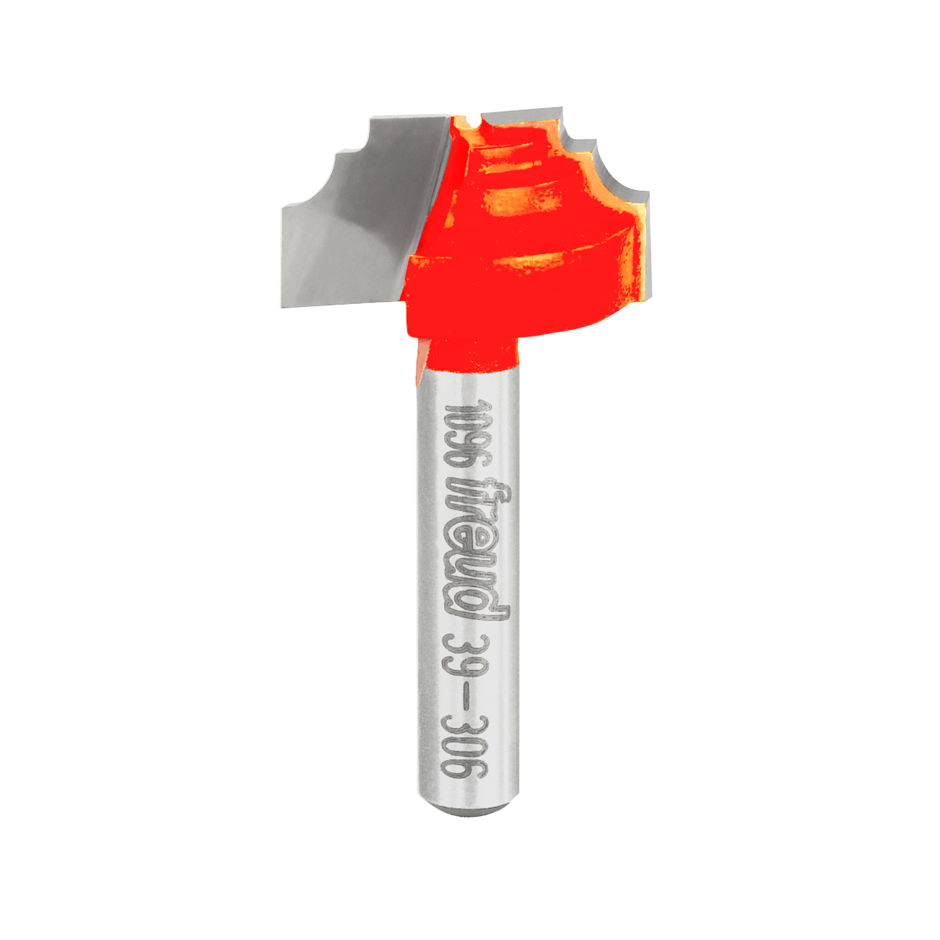 Freud 39-306 router bit with red cutting head and gray cylindrical shank marked with model number.