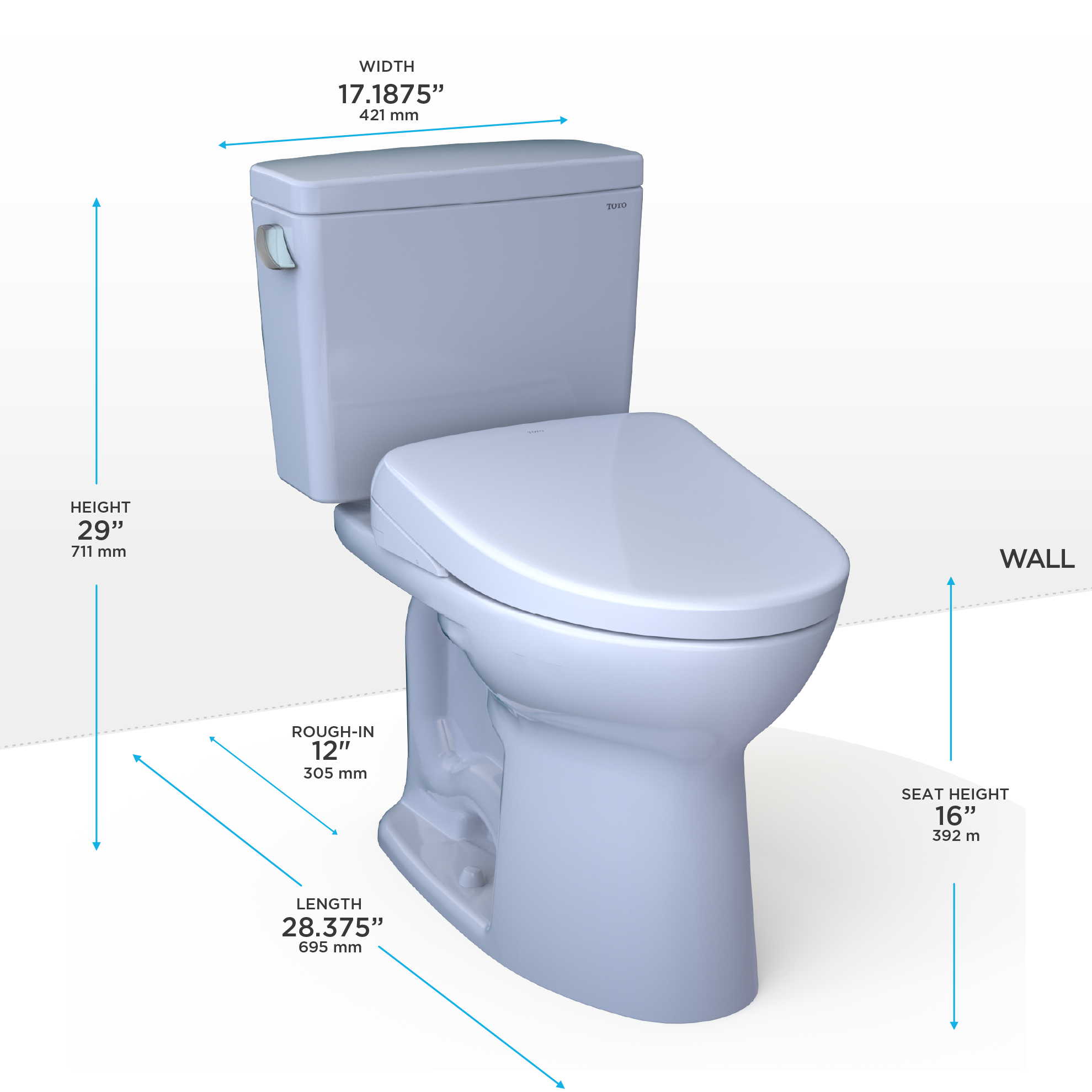 Toto Drake Two Piece Elongated Tornado Flush Toilet with CEFIONTECT 1.6 GPF with Contemporary Washlet+ S7 Bidet Seat in Cotton White