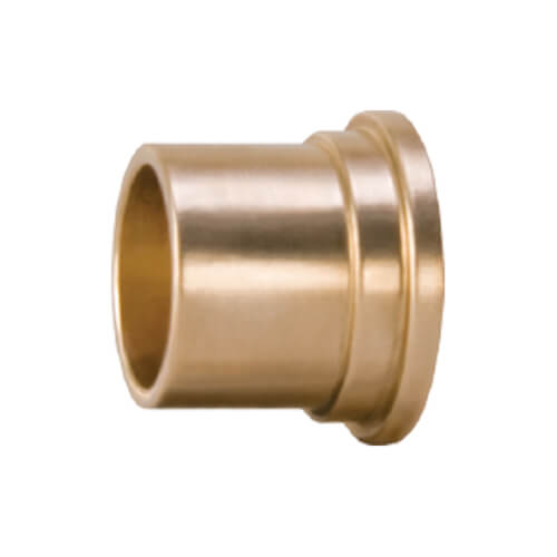 Brass soldered fitting with smooth cylindrical body and grooved collar on right end.
