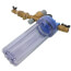 Brass autofill valve assembly with purple filter cartridge and pressure gauge, 1/2" NPT connections.