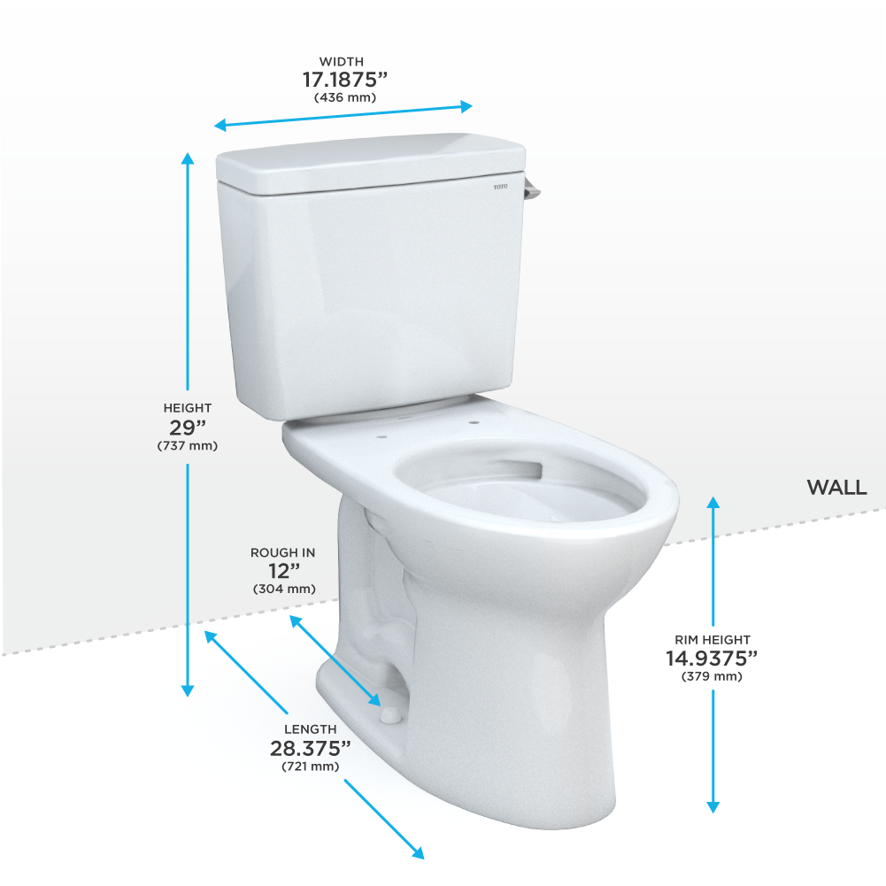 Toto Drake Two Piece Elongated Tornado Flush Toilet with CEFIONTECT and Right Hand Lever 1.28 GPF Less Seat in Cotton White