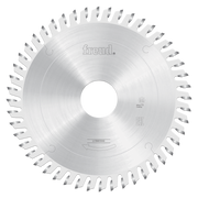 Circular saw blade with beveled teeth around the perimeter, central arbor hole, and "freud" branding on polished steel surfac