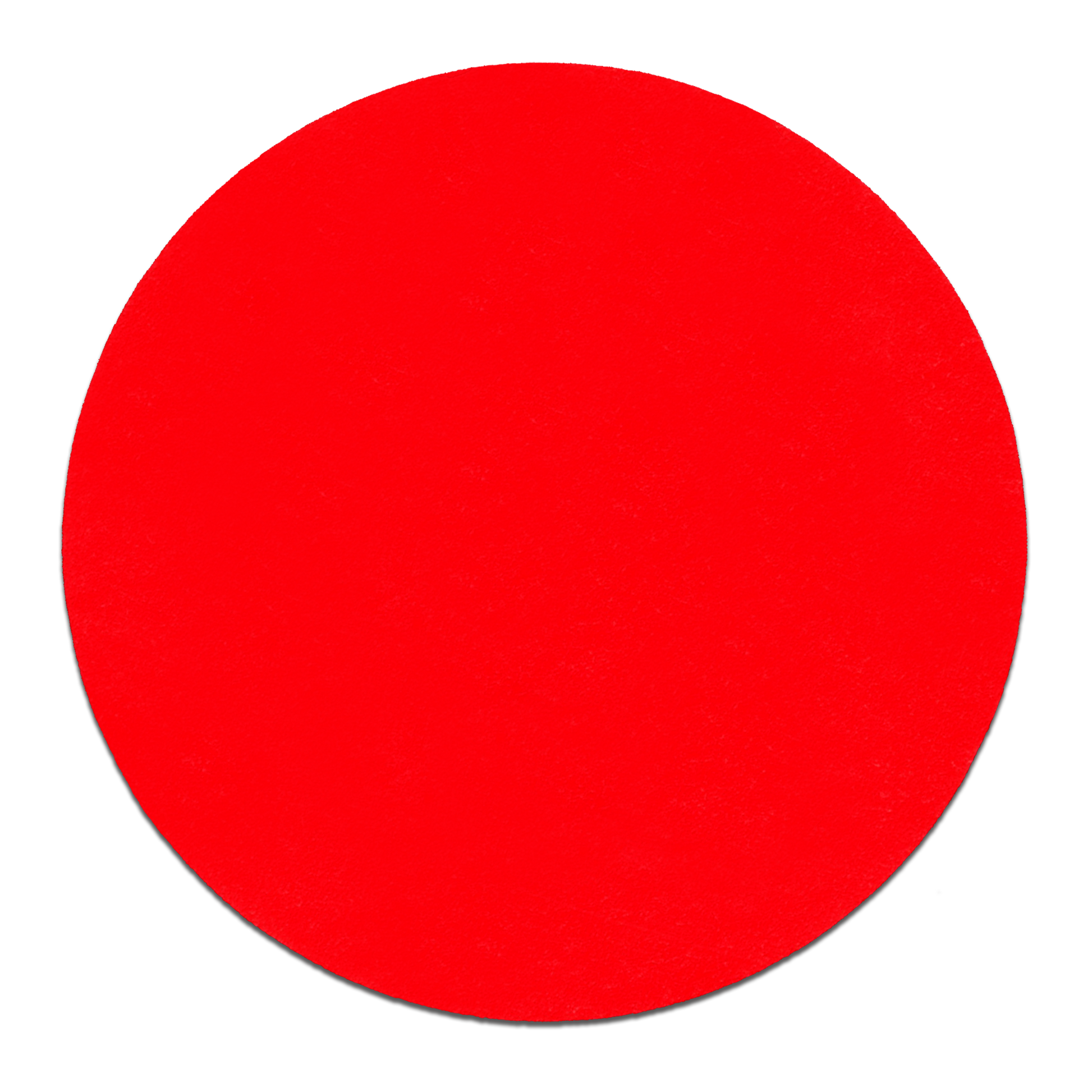 Red circular sanding disc with smooth surface, 5 inches in diameter.