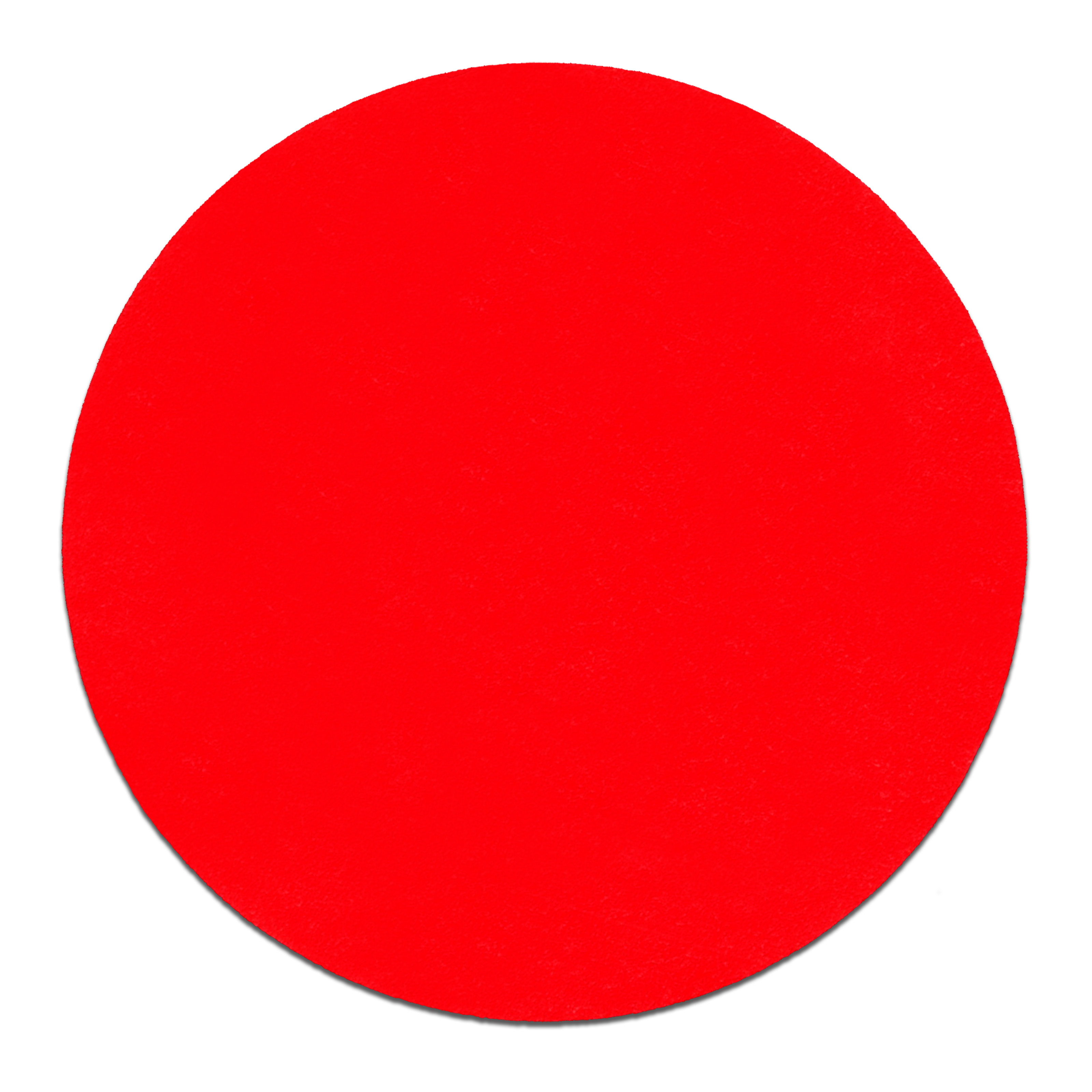 Red circular sanding disc with smooth surface, 5 inches in diameter.
