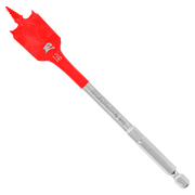 Red and gray Diablo spade bit with flat paddle-shaped head and hexagonal shank against white background.