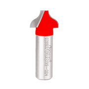 Red and silver ogee groove router bit with curved cutting head and cylindrical shank marked with model number.