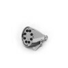 Round antique nickel rainfall showerhead with adjustable spray nozzles and mounting bracket.