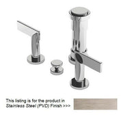 Polished stainless steel bidet faucet set with tall spout, lever handles, and cylindrical body components.
