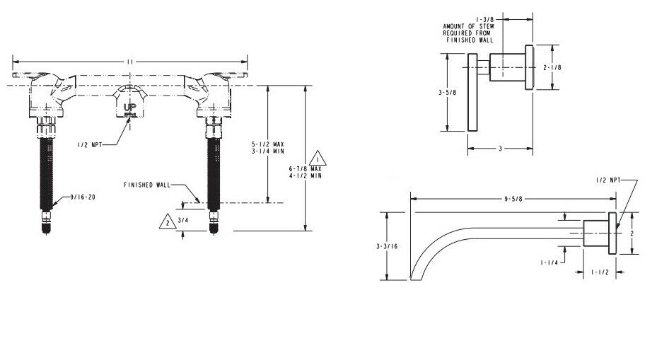 Newport Brass 3-2041/26 Secant Collection Wall Mount Bathroom Faucet: Chrome
