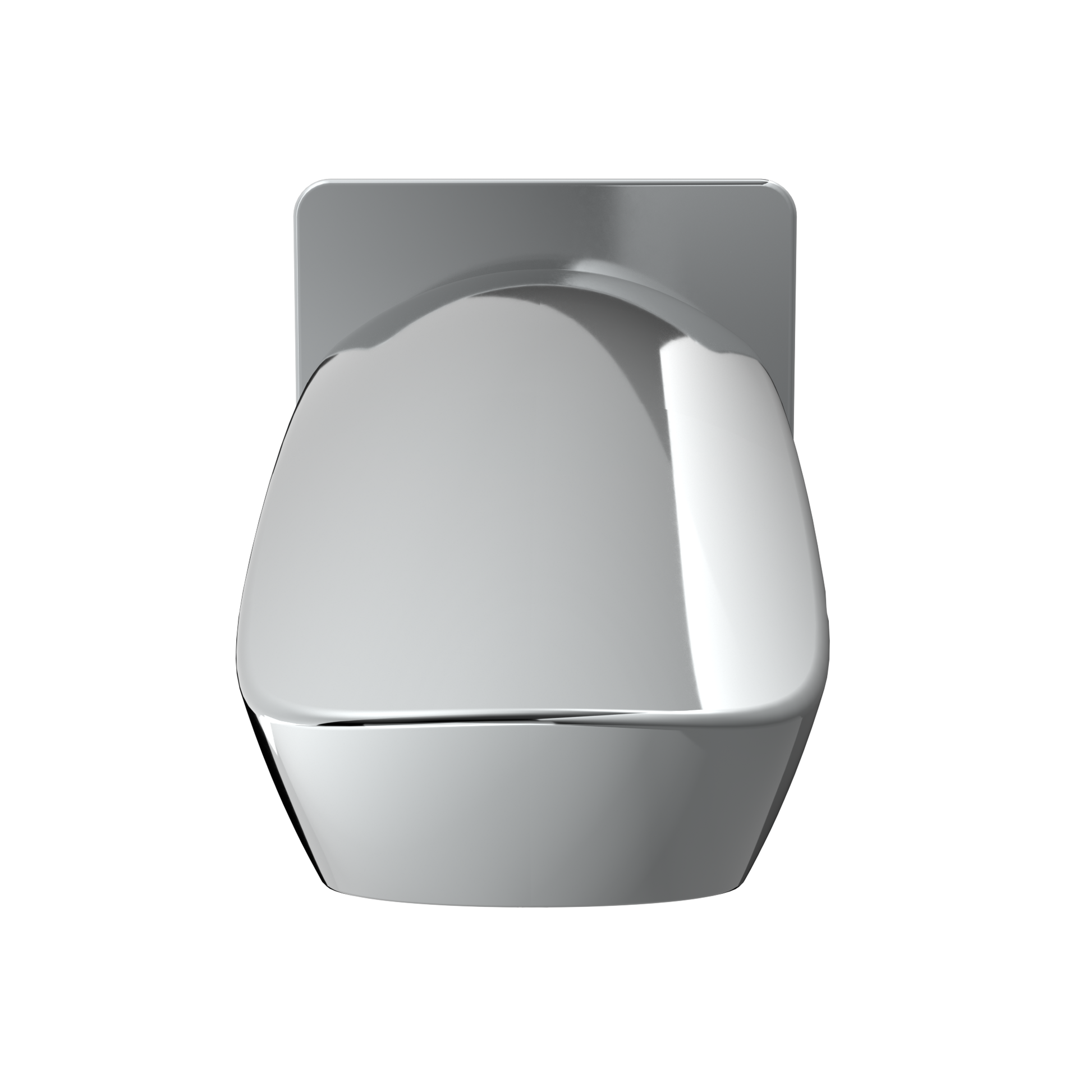 Polished chrome wall-mounted tub spout with curved bowl shape and mounting plate.