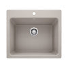 Blanco Liven truffle composite laundry sink with single basin and drain hole.