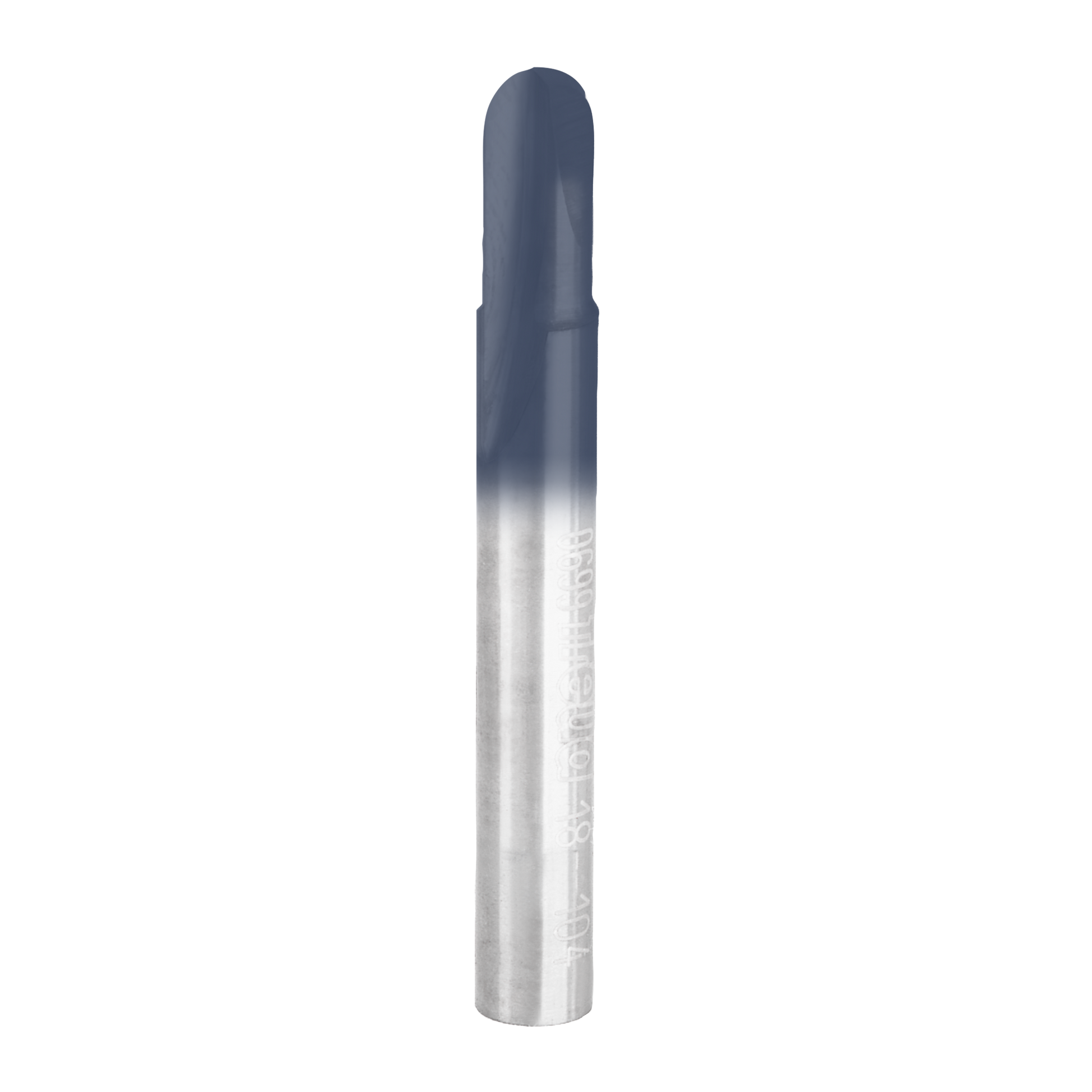 Freud round nose router bit with blue coating on rounded tip and silver metal shaft.