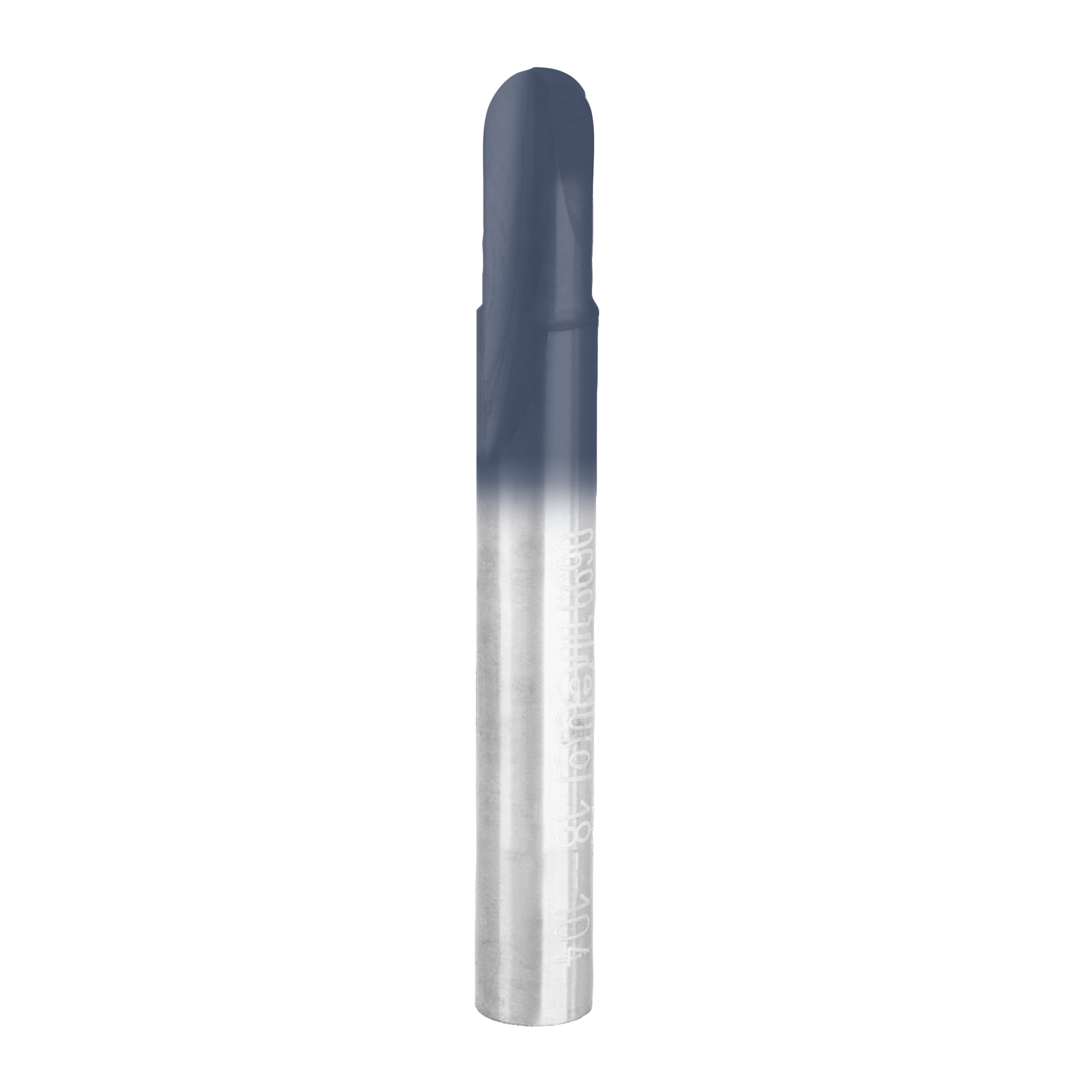 Freud round nose router bit with blue coating on rounded tip and silver metal shaft.