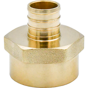 Brass PEX adapter with 3/4" barbed inlet and 1/2" female NPT threaded outlet.