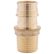 Brass PEX adapter with 1/2" barbed connection on top and male threaded connection on bottom.
