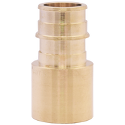 Brass PEX expansion adapter with sweat connection end, 3/4 inch size, cylindrical shape with grooved upper section.