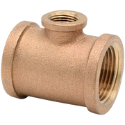 Cast bronze reducing tee with three threaded ports in different sizes for plumbing connections.