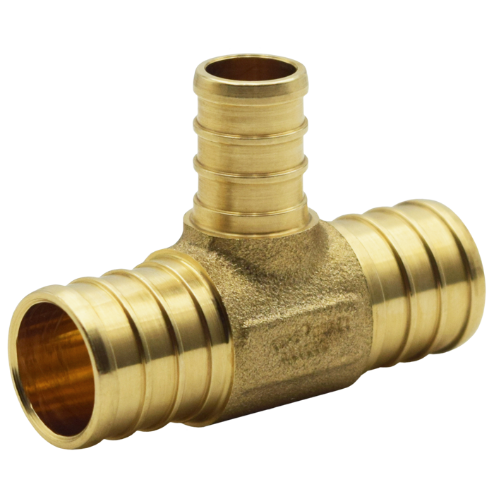 Legend Valve 1-1/2" x 1" PEX Reducing Tee Lead-Free DZR Brass Crimp Fitting in Forged Brass - 460-230NL