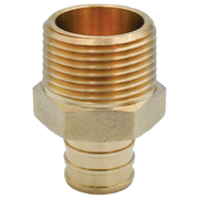 Brass PEX adapter with 1/2" barbed inlet and 3/4" male NPT threaded outlet.