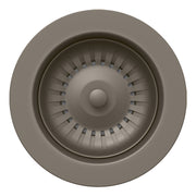 Circular gray metal waste flange with ridged center dome and central post, viewed from above.