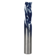 Half-inch diameter three-flute mortise compression bit with dark blue cutting end and silver metal shaft.
