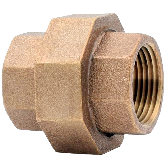 Cast bronze threaded union fitting with 3/4" female pipe threads on one end and union connection on opposite end.