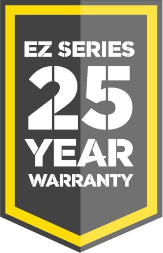 EZ Series 25 Year Warranty badge with yellow and gray shield design and white text.