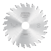 Freud conical scoring saw blade with angled carbide teeth around the perimeter and center arbor hole.